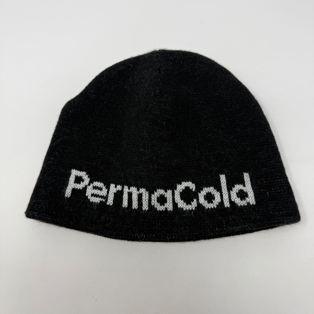 Vintage PermaCold Beanie Black White Knit Skull Cap Made in USA RN 61541 - Picture 2 of 6